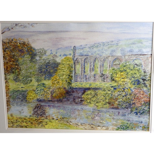 87 - Marie Walker Last, 'Bolton Abbey', gouache on paper 1991 (£300): 63x70cm. VAT & Buyers Premium apply... 