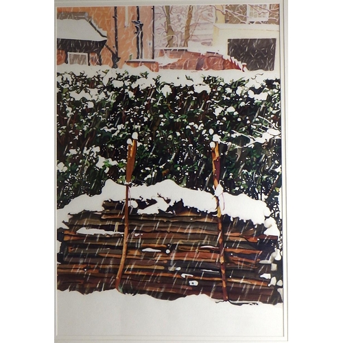 29 - Peter Smailes, 'Elm Stack and Privet Under Snow', mixed media 1989: 106x81cm. VAT & Buyers Premium a... 