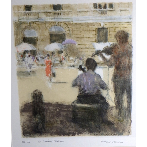 200 - Bernard Dunstan RA, 'Musicians in the Courtyard, Royal Academy of Arts', lithograph 1994: 68x59cm. V... 