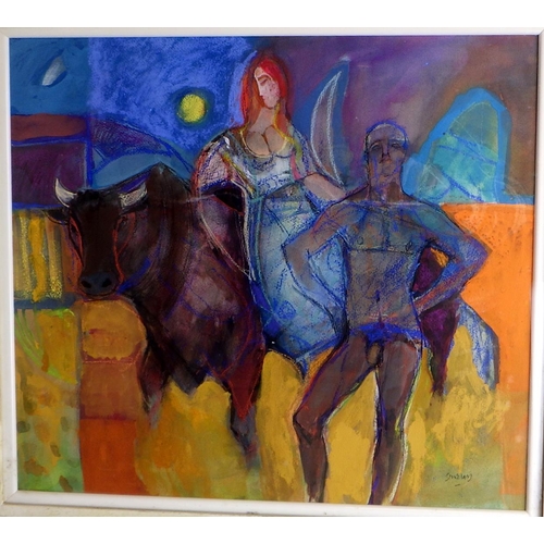 79 - Trevor Stubley, 'He Was A Bull By Day And A Man By Night', gouache and pastel 2002 (£1500): 65x71cm.... 