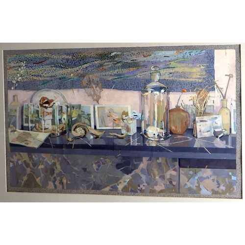 203 - Ann Seabourne, 'Studio Mantle Shelf Animated Still Life', oil on paper with collage 1990: 70x94cm. V... 