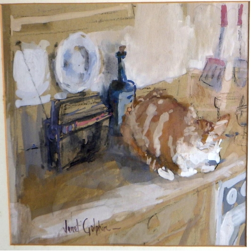 215 - Janet Golphin, 'Creature Comforts', oil on paper 1993 (£250): 43x43cm. VAT & Buyers Premium apply, A... 