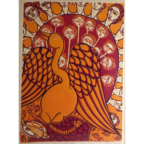 224 - Two Karen Babayan pictures: 'A Chorus Of Angels', 1/10 linocut with gold leaf 1989 (87x67cm) and 'Sp... 