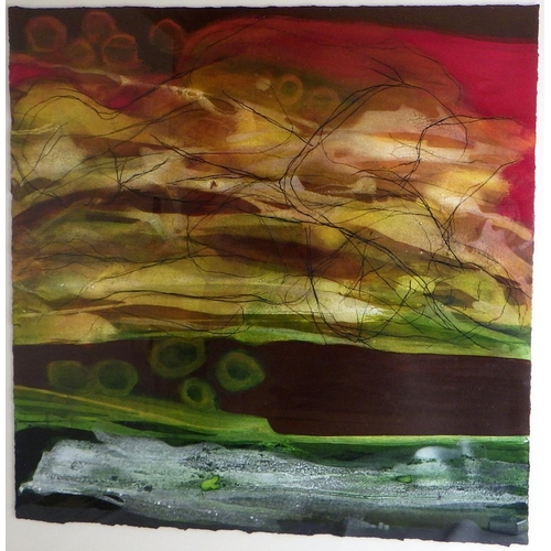 235 - Barbara Sykes, 'Reflections II', paint and charcoal 2000 (£550): 79x79cm. VAT & Buyers Premium apply... 