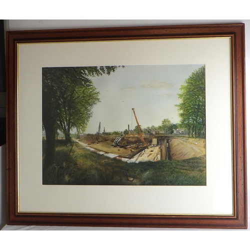 236 - David Fell, 'Rebuilding Heaton Reservoir', watercolour 1990-1: 88x106cm. VAT & Buyers Premium apply,... 