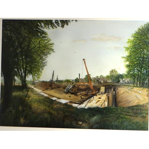 236 - David Fell, 'Rebuilding Heaton Reservoir', watercolour 1990-1: 88x106cm. VAT & Buyers Premium apply,... 