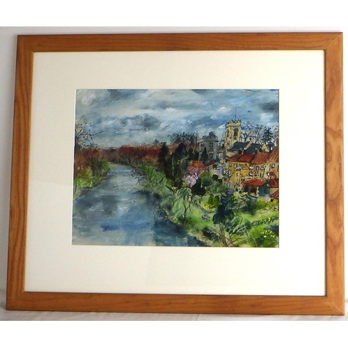 241 - Selina Thorp, 'West Tanfield, Yorkshire', pastel and watercolour 1997: 58x70cm. VAT & Buyers Premium... 