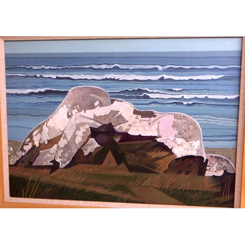 49 - Robert Lee, 'The Rock, Cornish South Coast', acrylic on canvas board 2001: 51x67cm. VAT & Buyers Pre... 