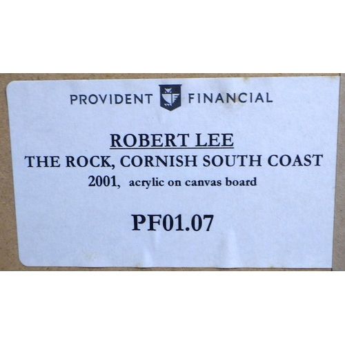 49 - Robert Lee, 'The Rock, Cornish South Coast', acrylic on canvas board 2001: 51x67cm. VAT & Buyers Pre... 