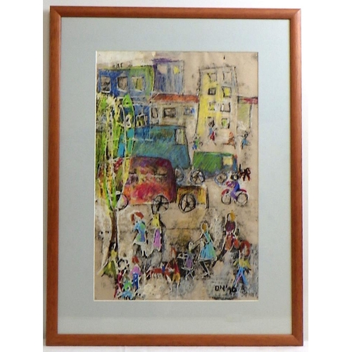 102 - Diana Nelson, 'Street Scene III', mixed media 1990: 60x45cm. VAT & Buyers Premium apply, ARR if sold... 