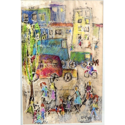 102 - Diana Nelson, 'Street Scene III', mixed media 1990: 60x45cm. VAT & Buyers Premium apply, ARR if sold... 