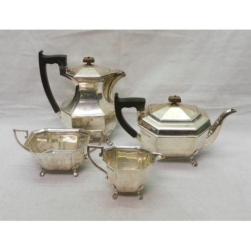 An Art Deco influence four piece silver tea set, Sheffield 1957. 1520g gross / teapot 253mm long.