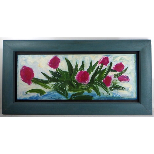 105 - George Hainsworth, 'Long Tulips Frieze', oil on board 1999 (£750): 48x97cm. VAT & Buyers Premium app... 