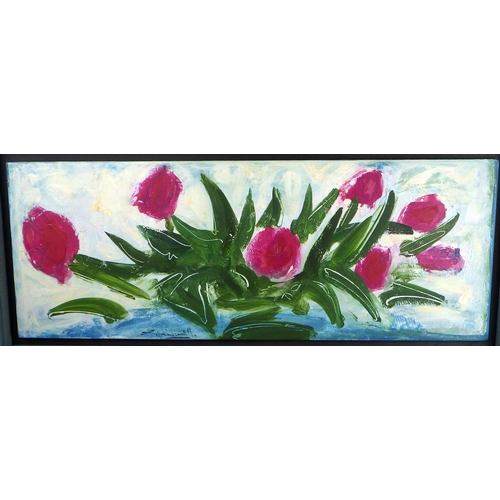 105 - George Hainsworth, 'Long Tulips Frieze', oil on board 1999 (£750): 48x97cm. VAT & Buyers Premium app... 