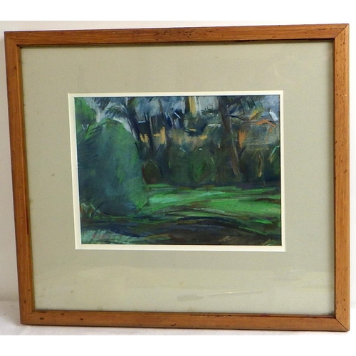 55 - Two David Greenwood pictures: 'Green Thoughts, Green Shades, Roberts Park, Saltaire', pastel 1989 (£... 