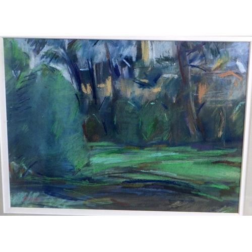 55 - Two David Greenwood pictures: 'Green Thoughts, Green Shades, Roberts Park, Saltaire', pastel 1989 (£... 