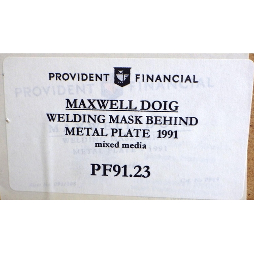 147 - Maxwell Doig, 'Welding Mask Behind Metal Plate', mixed media 1991: 90x72cm. VAT & Buyers Premium app... 