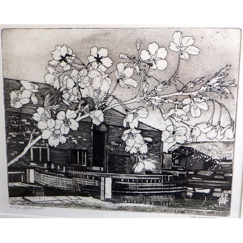 39 - Three Wendy de Rusett etchings: 'Railway Willowherb', 1982 (48x37cm); 'Canalside, Leeds', 1991 (47x4... 