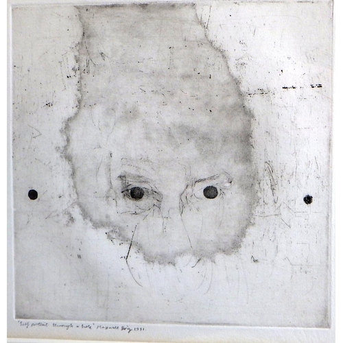 148 - Maxwell Doig, 'Self Portrait Through A Hole', drypoint and collage 1991 (£150): 43x40cm. VAT & Buyer... 