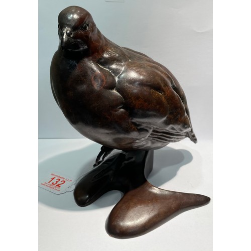 132 - ARR may apply: A Glasby, a bronze model of a partridge, the patinated bird mounted to an integral ba...