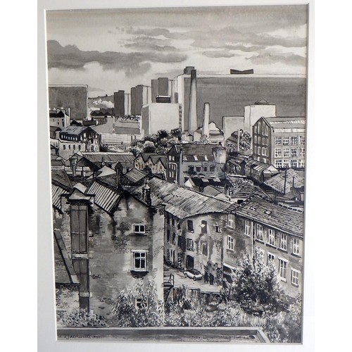 38 - Three Wendy De Rusett pictures: 'View From Colonnade', 1983 (77x68cm); 'Industrial Landscape', 1982 ... 