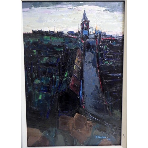 40 - Two T. Wanless pictures: 'Brimham Rocks' 10/30 print (55x50cm) and 'Grey Dawn Over Hill Town', oil o... 