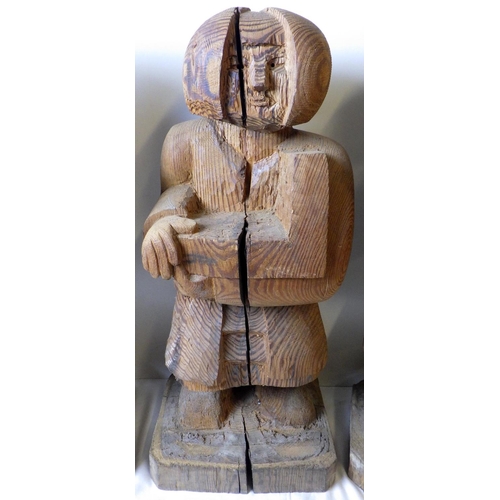 301 - Attributed to Gordon Young, Three large carved wooden figures 60 cm tall. VAT & Buyers Premium apply... 