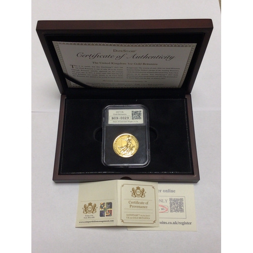 A Coin Portfolio Management Datestamp 2017 UK one ounce gold Britannia. Boxed with papers