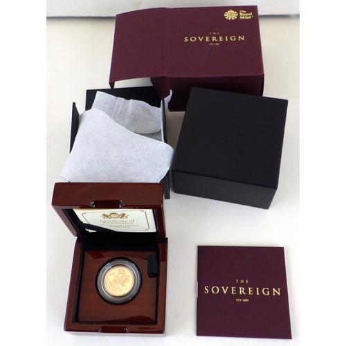 38 - A Royal Mint 2020 "The Sovereign" gold proof sovereign.  Boxed with papers. No VAT charged on this l...