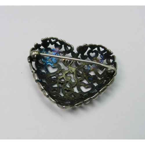 2 - Georg Jensen: a silver heart-shaped brooch marked ASCH, design number 413.  36 x 33mm