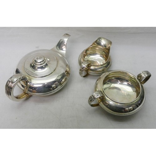 103 - A George IV York silver three piece tea set, comprising teapot, jug and bowl matched dates but same ... 
