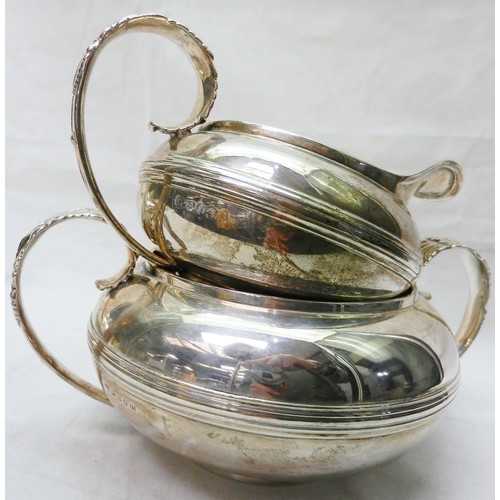 103 - A George IV York silver three piece tea set, comprising teapot, jug and bowl matched dates but same ... 
