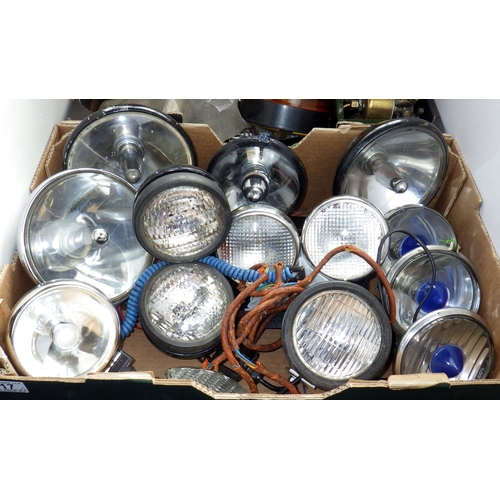 17 - A Kismet Lorry foot pump; various cars parts 1980s and earlier incl driving lamps, a Taiyo 8-track p... 