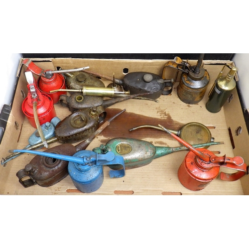 39 - A quantity of various oil cans together with grease pumps and oil lamps af (2)