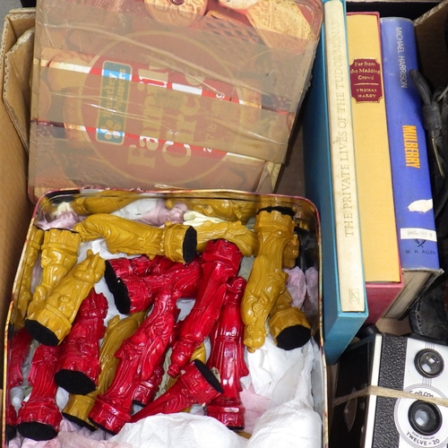 44 - Various horse brasses together with chess pieces, books, cameras and boxed games (2)