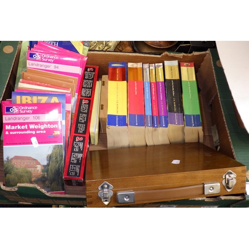 57 - Various pictures and a mirror together with a Talens oil painting set, Harry Potter paperbacks, bask... 
