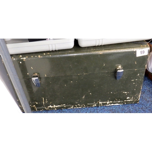 59 - A metal toolbox together with a bench pillar drill and vice, cordless drill etc (qty)