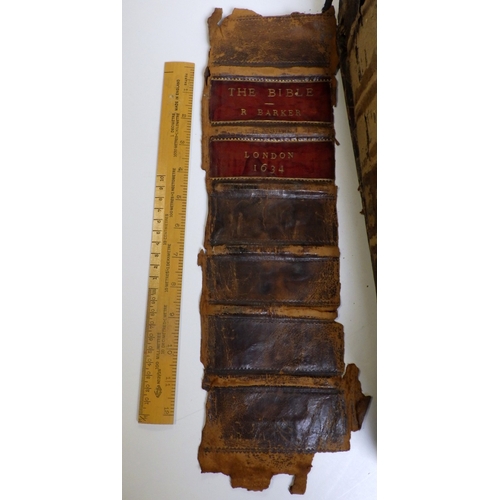 200 - Antiquarian books: 1634 Bible by Barker. Lacks title page and all before C2. Binding very worn, fron... 