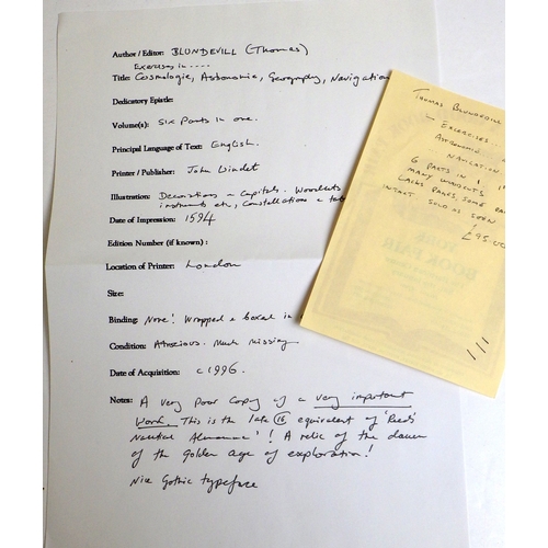 209 - Antiquarian books: 1594 'Exercises in Cosmology, Astronomie, Geography and Navigation' by Blundevill... 