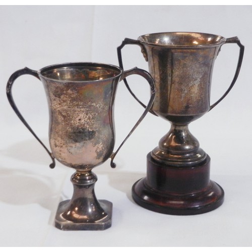 Two silver trophy cups, Tyneside Golf Club womens golfing interest 1940s.  The larger approx 130mm tall / 190g