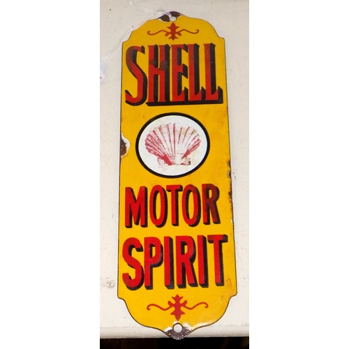 A small reproduction Shell Motor Spirit enamel sign 28cm x 8.5cm