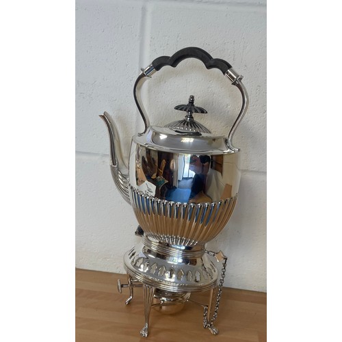 126 - A qty of good quality silver plated wares to inc Walker & Hall spirit kettle etc (2)