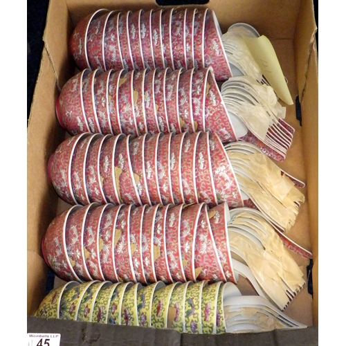 45 - A large qty of red and yellow ground pottery bowls & spoons (4)