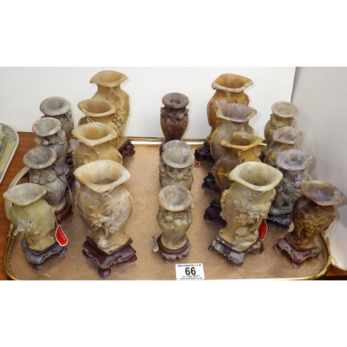 66 - A qty of carved soapstone spill vases