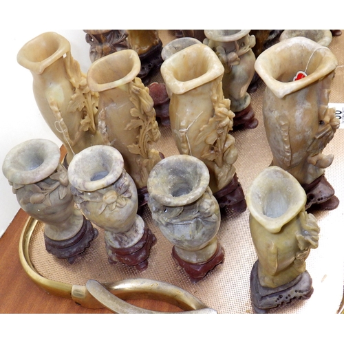 66 - A qty of carved soapstone spill vases