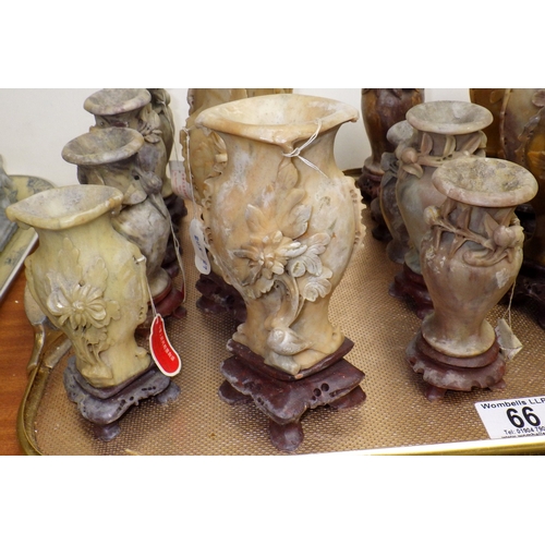 66 - A qty of carved soapstone spill vases