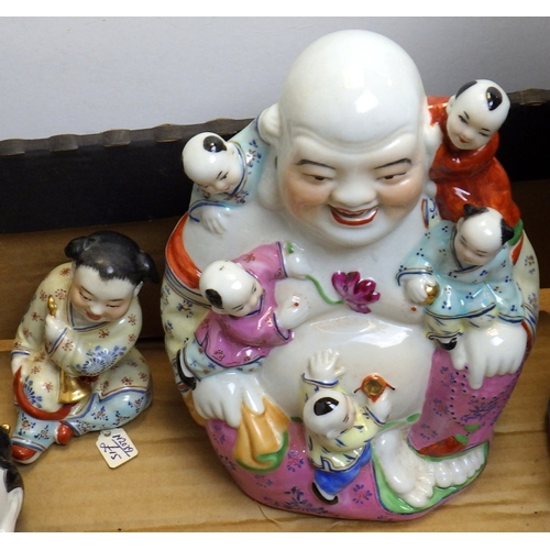 110 - Three pairs of Quan Yin figures, Buddha etc