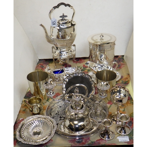 126 - A qty of good quality silver plated wares to inc Walker & Hall spirit kettle etc (2)