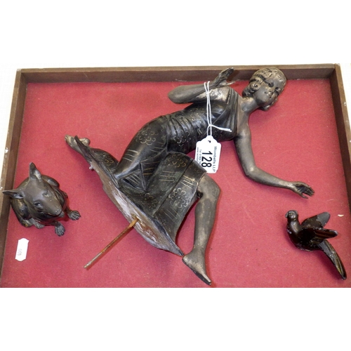 128 - An Art Deco spelter figure, with bird and dog AF