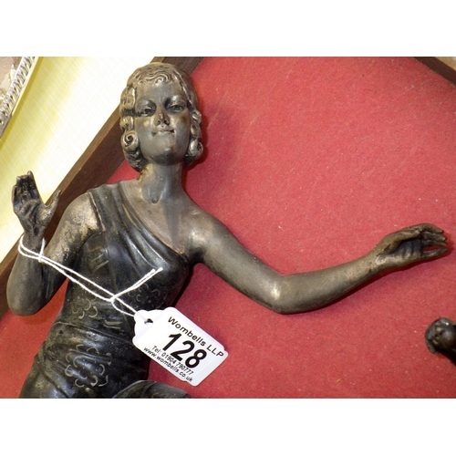 128 - An Art Deco spelter figure, with bird and dog AF